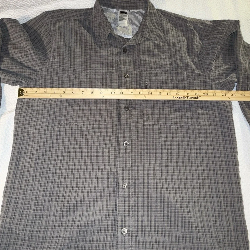 North Face Shirt Mens Large Gray Plaid Short Sleeve Button Up Outdoors Hiking‎